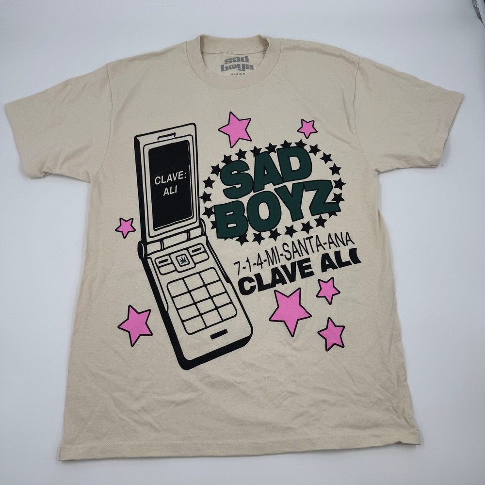 Sad Boyz Junior‎ H Clave Ali Flip Phone Ski Mask Graphic T-Shirt Tan Mens Medium